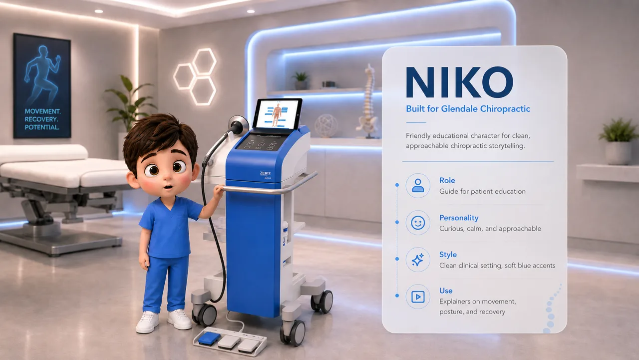 Niko, for Glendale: a 3D animated chiropractic patient-education character